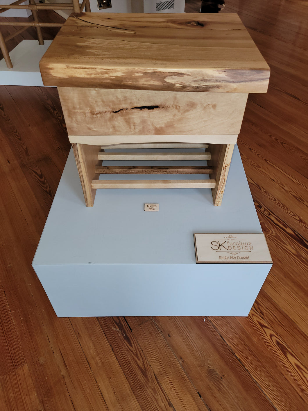 Spalted beech side cabinet with sycamore drawer